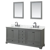 Wyndham WCS202080DGBCMUNSM24 Deborah 80 Inch Double Bathroom Vanity in Dark Gray, White Carrara Marble Countertop, Undermount Square Sinks, Matte Black Trim, 24 Inch Mirrors