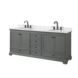Wyndham WCS202080DGBCMUNOMXX Deborah 80 Inch Double Bathroom Vanity in Dark Gray, White Carrara Marble Countertop, Undermount Oval Sinks, Matte Black Trim