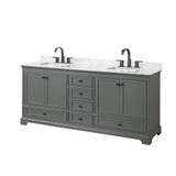 Wyndham WCS202080DGBCMUNSMXX Deborah 80 Inch Double Bathroom Vanity in Dark Gray, White Carrara Marble Countertop, Undermount Square Sinks, Matte Black Trim