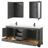 Wyndham WCS202080DGBC2UNSMED Deborah 80 Inch Double Bathroom Vanity in Dark Gray, Carrara Cultured Marble Countertop, Undermount Square Sinks, Matte Black Trim, Medicine Cabinets