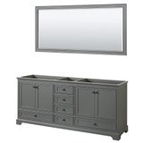 Wyndham WCS202080DGBCXSXXM70 Deborah 80 Inch Double Bathroom Vanity in Dark Gray, No Countertop, No Sinks, Matte Black Trim, 70 Inch Mirror