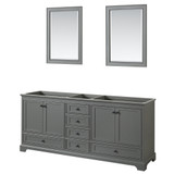 Wyndham WCS202080DGBCXSXXM24 Deborah 80 Inch Double Bathroom Vanity in Dark Gray, No Countertop, No Sinks, Matte Black Trim, 24 Inch Mirrors