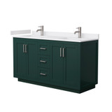Wyndham WCF292960DGEWCUNSMXX Miranda 60 Inch Double Bathroom Vanity in Green, White Cultured Marble Countertop, Undermount Square Sinks, Brushed Nickel Trim