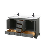 Wyndham WCS202060DGBWCUNSMXX Deborah 60 Inch Double Bathroom Vanity in Dark Gray, White Cultured Marble Countertop, Undermount Square Sinks, Matte Black Trim