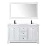 Wyndham WCV232360DWBWCUNSM58 Avery 60 Inch Double Bathroom Vanity in White, White Cultured Marble Countertop, Undermount Square Sinks, Matte Black Trim, 58 Inch Mirror