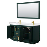 Wyndham WCF292960DGDWCUNSM58 Miranda 60 Inch Double Bathroom Vanity in Green, White Cultured Marble Countertop, Undermount Square Sinks, Brushed Gold Trim, 58 Inch Mirror