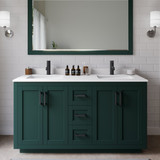 Wyndham WCF292960DGKWCUNSM58 Miranda 60 Inch Double Bathroom Vanity in Green, White Cultured Marble Countertop, Undermount Square Sinks, Matte Black Trim, 58 Inch Mirror