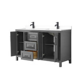 Wyndham WCV252560DGBWCUNSMXX Daria 60 Inch Double Bathroom Vanity in Dark Gray, White Cultured Marble Countertop, Undermount Square Sinks, Matte Black Trim