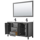 Wyndham WCV252560DGBWCUNSM58 Daria 60 Inch Double Bathroom Vanity in Dark Gray, White Cultured Marble Countertop, Undermount Square Sinks, Matte Black Trim, 58 Inch Mirror