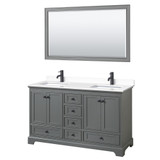 Wyndham WCS202060DGBWCUNSM58 Deborah 60 Inch Double Bathroom Vanity in Dark Gray, White Cultured Marble Countertop, Undermount Square Sinks, Matte Black Trim, 58 Inch Mirror