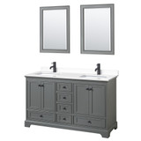 Wyndham WCS202060DGBWCUNSM24 Deborah 60 Inch Double Bathroom Vanity in Dark Gray, White Cultured Marble Countertop, Undermount Square Sinks, Matte Black Trim, 24 Inch Mirrors