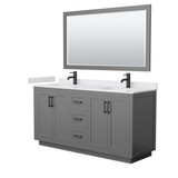 Wyndham WCF292966DGBWCUNSM58 Miranda 66 Inch Double Bathroom Vanity in Dark Gray, White Cultured Marble Countertop, Undermount Square Sinks, Matte Black Trim, 58 Inch Mirror