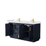 Wyndham WCF292966DBLWCUNSMXX Miranda 66 Inch Double Bathroom Vanity in Dark Blue, White Cultured Marble Countertop, Undermount Square Sinks, Brushed Gold Trim