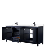 Wyndham WCV252580DBBWCUNSMXX Daria 80 Inch Double Bathroom Vanity in Dark Blue, White Cultured Marble Countertop, Undermount Square Sinks, Matte Black Trim