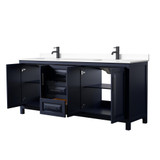 Wyndham WCV252580DBBWCUNSMXX Daria 80 Inch Double Bathroom Vanity in Dark Blue, White Cultured Marble Countertop, Undermount Square Sinks, Matte Black Trim