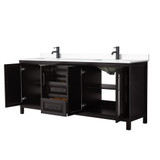 Wyndham WCV252580DEBWCUNSMXX Daria 80 Inch Double Bathroom Vanity in Dark Espresso, White Cultured Marble Countertop, Undermount Square Sinks, Matte Black Trim
