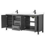 Wyndham WCV252580DGBWCUNSMXX Daria 80 Inch Double Bathroom Vanity in Dark Gray, White Cultured Marble Countertop, Undermount Square Sinks, Matte Black Trim