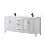 Wyndham WCV252580DWBWCUNSMXX Daria 80 Inch Double Bathroom Vanity in White, White Cultured Marble Countertop, Undermount Square Sinks, Matte Black Trim