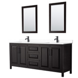Wyndham WCV252580DEBWCUNSM24 Daria 80 Inch Double Bathroom Vanity in Dark Espresso, White Cultured Marble Countertop, Undermount Square Sinks, Matte Black Trim, 24 Inch Mirrors