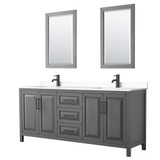 Wyndham WCV252580DGBWCUNSM24 Daria 80 Inch Double Bathroom Vanity in Dark Gray, White Cultured Marble Countertop, Undermount Square Sinks, Matte Black Trim, 24 Inch Mirrors