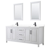Wyndham WCV252580DWBWCUNSM24 Daria 80 Inch Double Bathroom Vanity in White, White Cultured Marble Countertop, Undermount Square Sinks, Matte Black Trim, 24 Inch Mirrors
