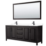 Wyndham WCV252580DEBWCUNSM70 Daria 80 Inch Double Bathroom Vanity in Dark Espresso, White Cultured Marble Countertop, Undermount Square Sinks, Matte Black Trim, 70 Inch Mirror