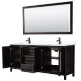 Wyndham WCV252580DEBWCUNSM70 Daria 80 Inch Double Bathroom Vanity in Dark Espresso, White Cultured Marble Countertop, Undermount Square Sinks, Matte Black Trim, 70 Inch Mirror