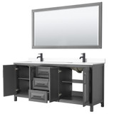 Wyndham WCV252580DGBWCUNSM70 Daria 80 Inch Double Bathroom Vanity in Dark Gray, White Cultured Marble Countertop, Undermount Square Sinks, Matte Black Trim, 70 Inch Mirror