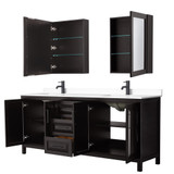 Wyndham WCV252580DEBWCUNSMED Daria 80 Inch Double Bathroom Vanity in Dark Espresso, White Cultured Marble Countertop, Undermount Square Sinks, Matte Black Trim, Medicine Cabinets