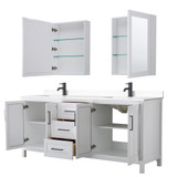 Wyndham WCV252580DWBWCUNSMED Daria 80 Inch Double Bathroom Vanity in White, White Cultured Marble Countertop, Undermount Square Sinks, Matte Black Trim, Medicine Cabinets