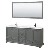 Wyndham WCS202080DGBWCUNSM70 Deborah 80 Inch Double Bathroom Vanity in Dark Gray, White Cultured Marble Countertop, Undermount Square Sinks, Matte Black Trim, 70 Inch Mirror