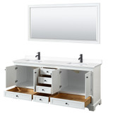 Wyndham WCS202080DWBWCUNSM70 Deborah 80 Inch Double Bathroom Vanity in White, White Cultured Marble Countertop, Undermount Square Sinks, Matte Black Trim, 70 Inch Mirror