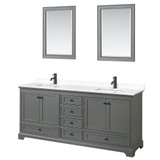 Wyndham WCS202080DGBWCUNSM24 Deborah 80 Inch Double Bathroom Vanity in Dark Gray, White Cultured Marble Countertop, Undermount Square Sinks, Matte Black Trim, 24 Inch Mirrors