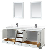 Wyndham WCS202080DWBWCUNSM24 Deborah 80 Inch Double Bathroom Vanity in White, White Cultured Marble Countertop, Undermount Square Sinks, Matte Black Trim, 24 Inch Mirrors