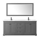 Wyndham WCV232380DGBWCUNSM70 Avery 80 Inch Double Bathroom Vanity in Dark Gray, White Cultured Marble Countertop, Undermount Square Sinks, Matte Black Trim, 70 Inch Mirror