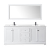 Wyndham WCV232380DWBWCUNSM70 Avery 80 Inch Double Bathroom Vanity in White, White Cultured Marble Countertop, Undermount Square Sinks, Matte Black Trim, 70 Inch Mirror