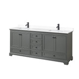 Wyndham WCS202080DGBWCUNSMXX Deborah 80 Inch Double Bathroom Vanity in Dark Gray, White Cultured Marble Countertop, Undermount Square Sinks, Matte Black Trim