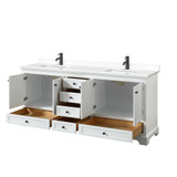 Wyndham WCS202080DWBWCUNSMXX Deborah 80 Inch Double Bathroom Vanity in White, White Cultured Marble Countertop, Undermount Square Sinks, Matte Black Trims