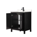 Wyndham WCV252530SEBC2UNSMXX Daria 30 Inch Single Bathroom Vanity in Dark Espresso, Carrara Cultured Marble Countertop, Undermount Square Sink, Matte Black Trim
