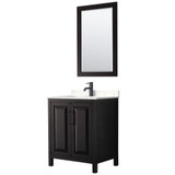 Wyndham WCV252530SEBC2UNSM24 Daria 30 Inch Single Bathroom Vanity in Dark Espresso, Carrara Cultured Marble Countertop, Undermount Square Sink, Matte Black Trim, 24 Inch Mirror