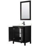 Wyndham WCV252530SEBC2UNSM24 Daria 30 Inch Single Bathroom Vanity in Dark Espresso, Carrara Cultured Marble Countertop, Undermount Square Sink, Matte Black Trim, 24 Inch Mirror