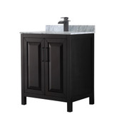 Wyndham WCV252530SEBCMUNSMXX Daria 30 Inch Single Bathroom Vanity in Dark Espresso, White Carrara Marble Countertop, Undermount Square Sink, Matte Black Trim