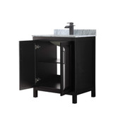 Wyndham WCV252530SEBCMUNSMXX Daria 30 Inch Single Bathroom Vanity in Dark Espresso, White Carrara Marble Countertop, Undermount Square Sink, Matte Black Trim