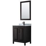 Wyndham WCV252530SEBCMUNSM24 Daria 30 Inch Single Bathroom Vanity in Dark Espresso, White Carrara Marble Countertop, Undermount Square Sink, Matte Black Trim, 24 Inch Mirror