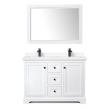Wyndham WCV232348DWBWCUNSM46 Avery 48 Inch Double Bathroom Vanity in White, White Cultured Marble Countertop, Undermount Square Sinks, Matte Black Trim, 46 Inch Mirror