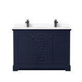 Wyndham WCV232348DBBWCUNSMXX Avery 48 Inch Double Bathroom Vanity in Dark Blue, White Cultured Marble Countertop, Undermount Square Sinks, Matte Black Trim Wyndham WCV232348DBBWCUNSMXX Avery 48 Inch Double Bathroom Vanity in Dark Blue, White Cultured Marble Countertop, Undermount Square Sinks, Matte Black Trim