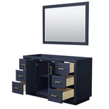 Wyndham WCF292954SBLCXSXXM46 Miranda 54 Inch Single Bathroom Vanity in Dark Blue, No Countertop, No Sink, Brushed Gold Trim, 46 Inch Mirror