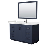 Wyndham WCF292954SBBC2UNSM46 Miranda 54 Inch Single Bathroom Vanity in Dark Blue, Carrara Cultured Marble Countertop, Undermount Square Sink, Matte Black Trim, 46 Inch Mirror