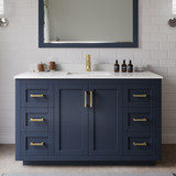 Wyndham WCF292954SBLC2UNSM46 Miranda 54 Inch Single Bathroom Vanity in Dark Blue, Carrara Cultured Marble Countertop, Undermount Square Sink, Brushed Gold Trim, 46 Inch Mirror