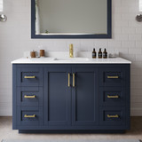 Wyndham WCF292954SBLWCUNSM46 Miranda 54 Inch Single Bathroom Vanity in Dark Blue, White Cultured Marble Countertop, Undermount Square Sink, Brushed Gold Trim, 46 Inch Mirror